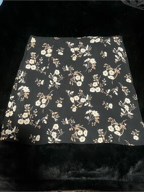 Black Floral lined Mini Skirt with Cream & Tan Blossoms
